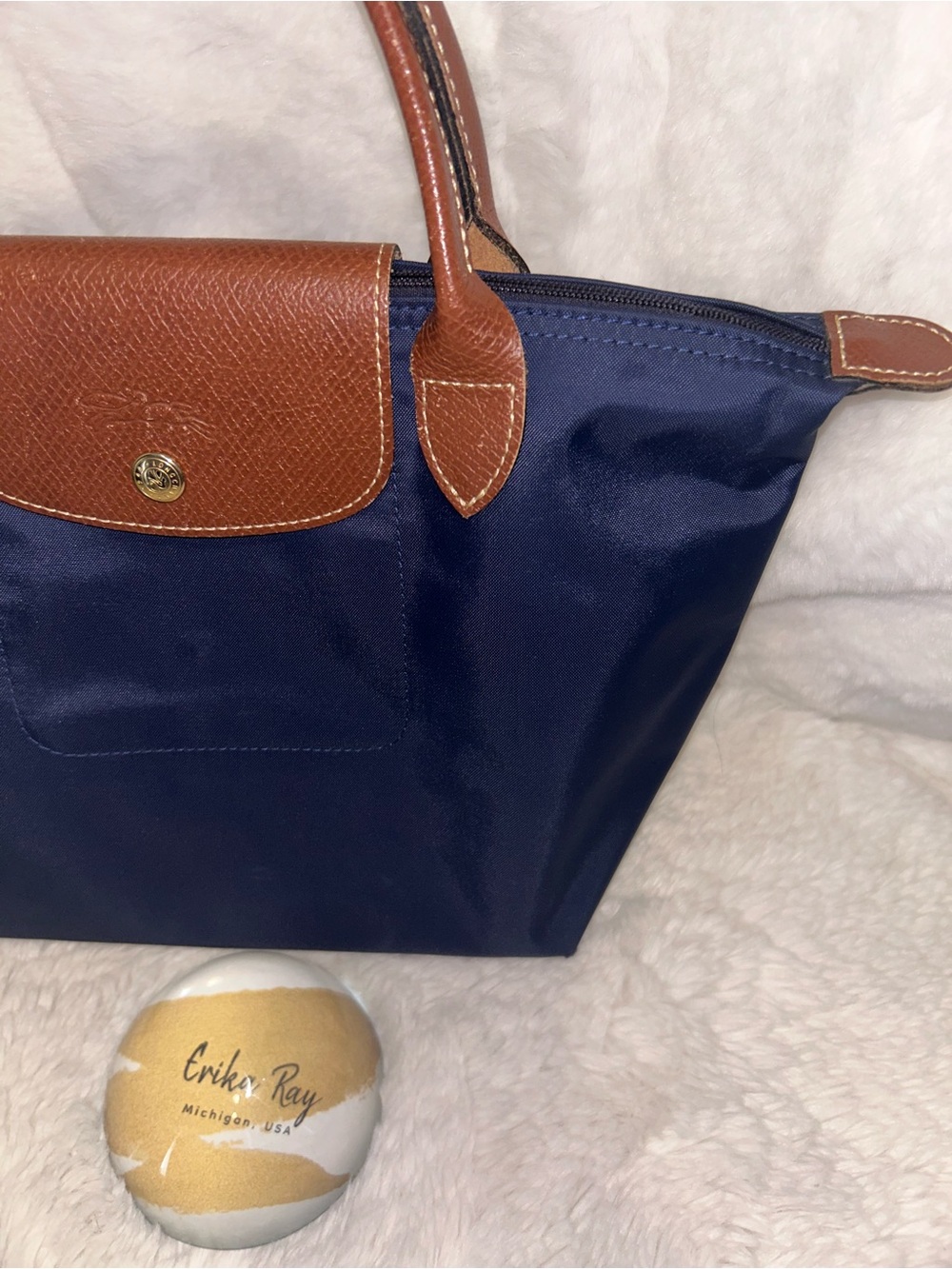 Longchamp Le Pliage Small Navy Tote Bag - Picture 12 of 14